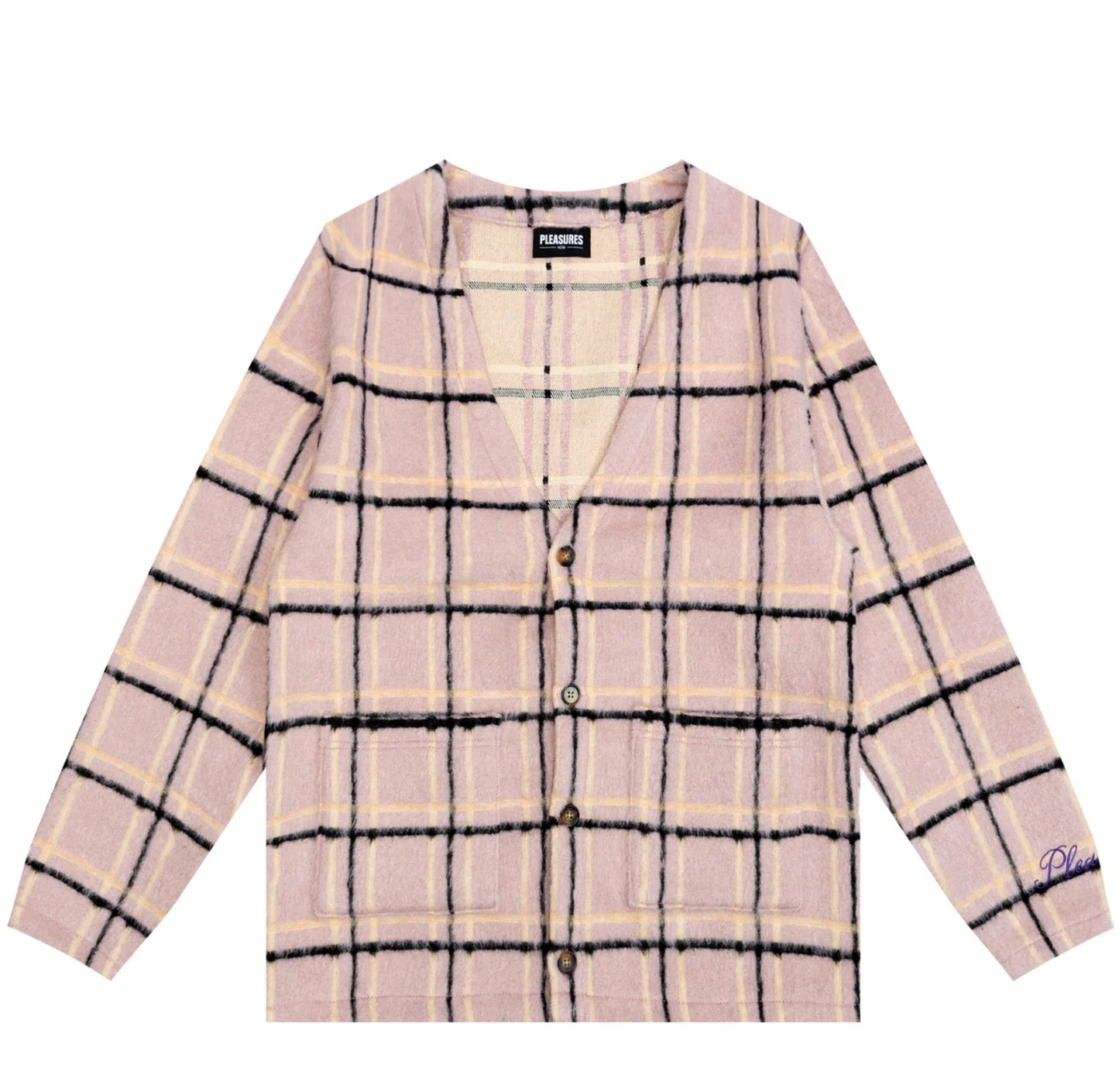 PLEASURES Sand Cardigan Purple | 100% Poliéster Fleece | Cuadros con flow