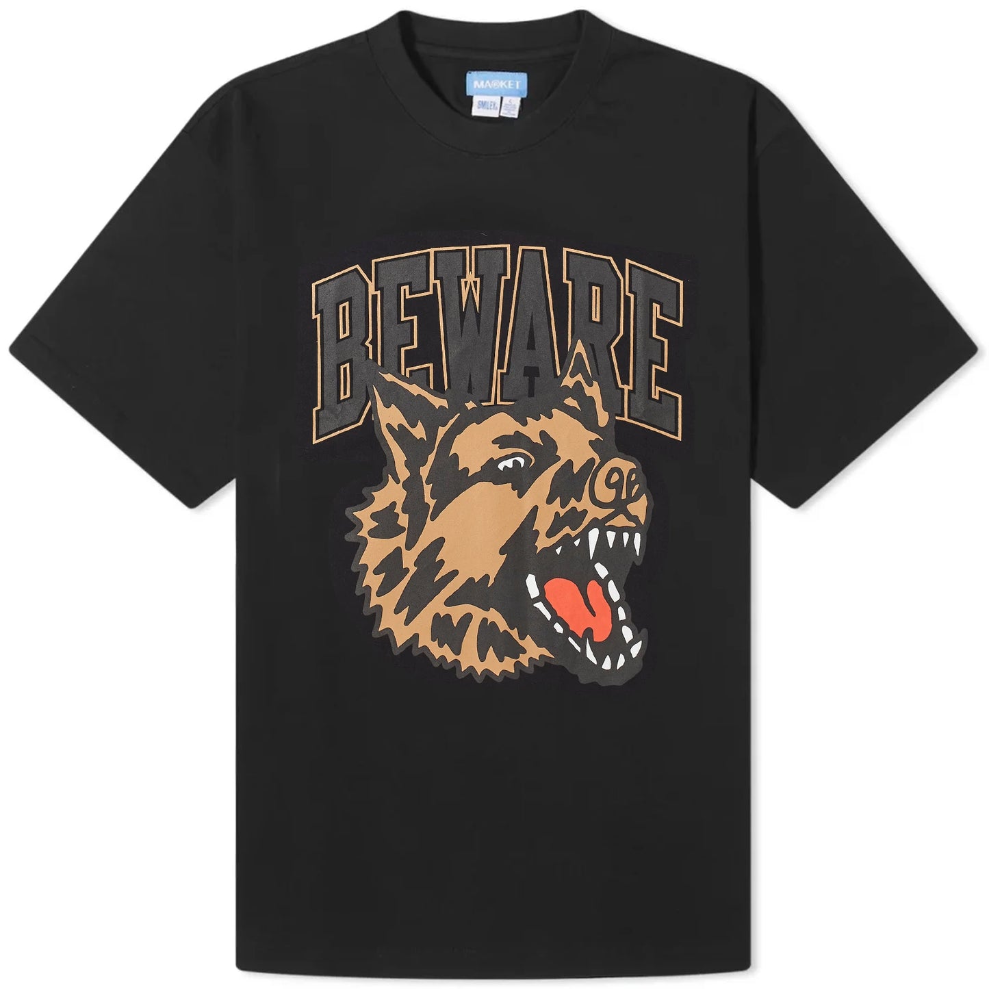 MARKET STUDIOS | Camiseta Classic Beware Washed Black | Algodón 220 GSM | Advertencia Urbana