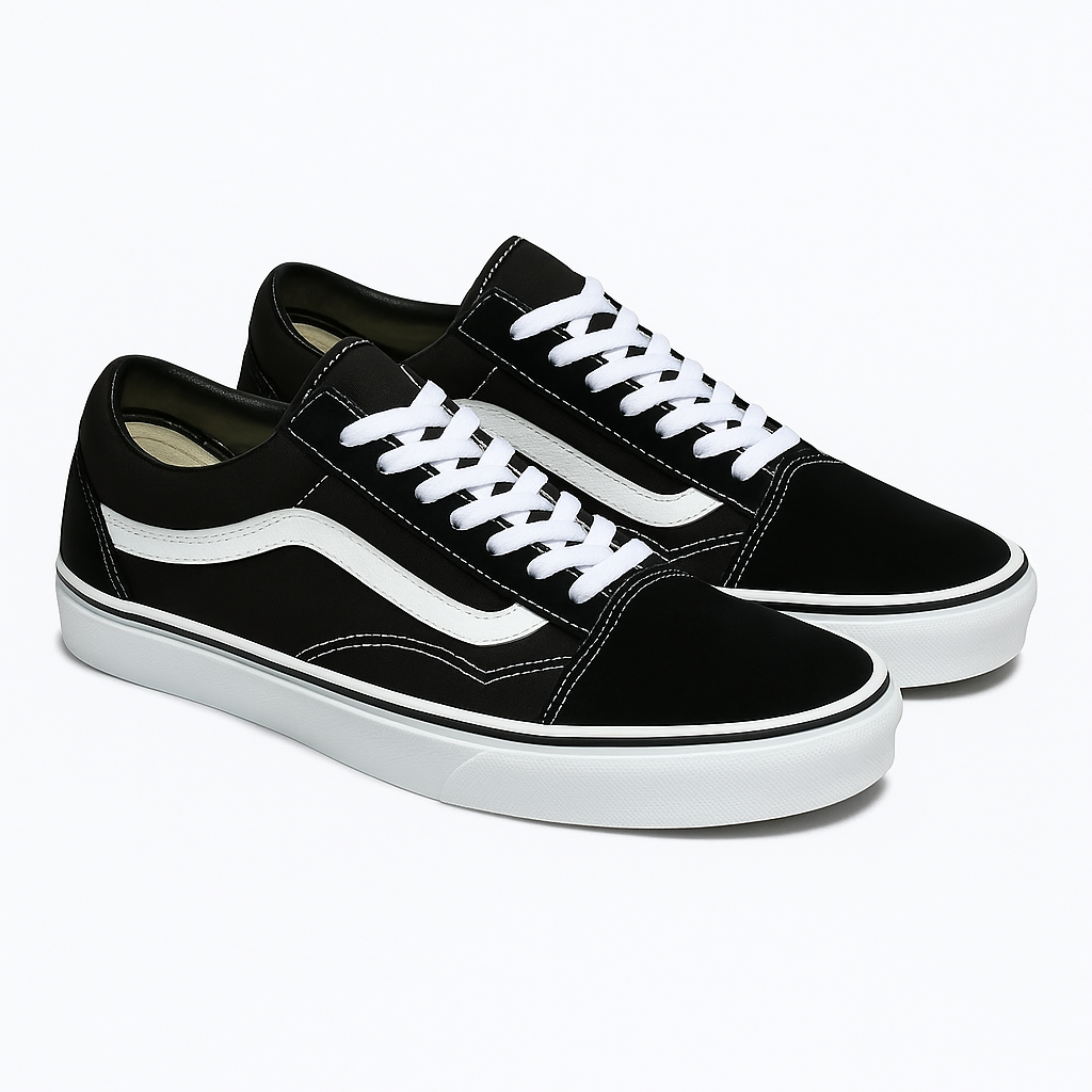 Vans Old Skool Black/True White | Zapatillas Skate Venezuela | Franja Lateral Iconica + Suela Waffle