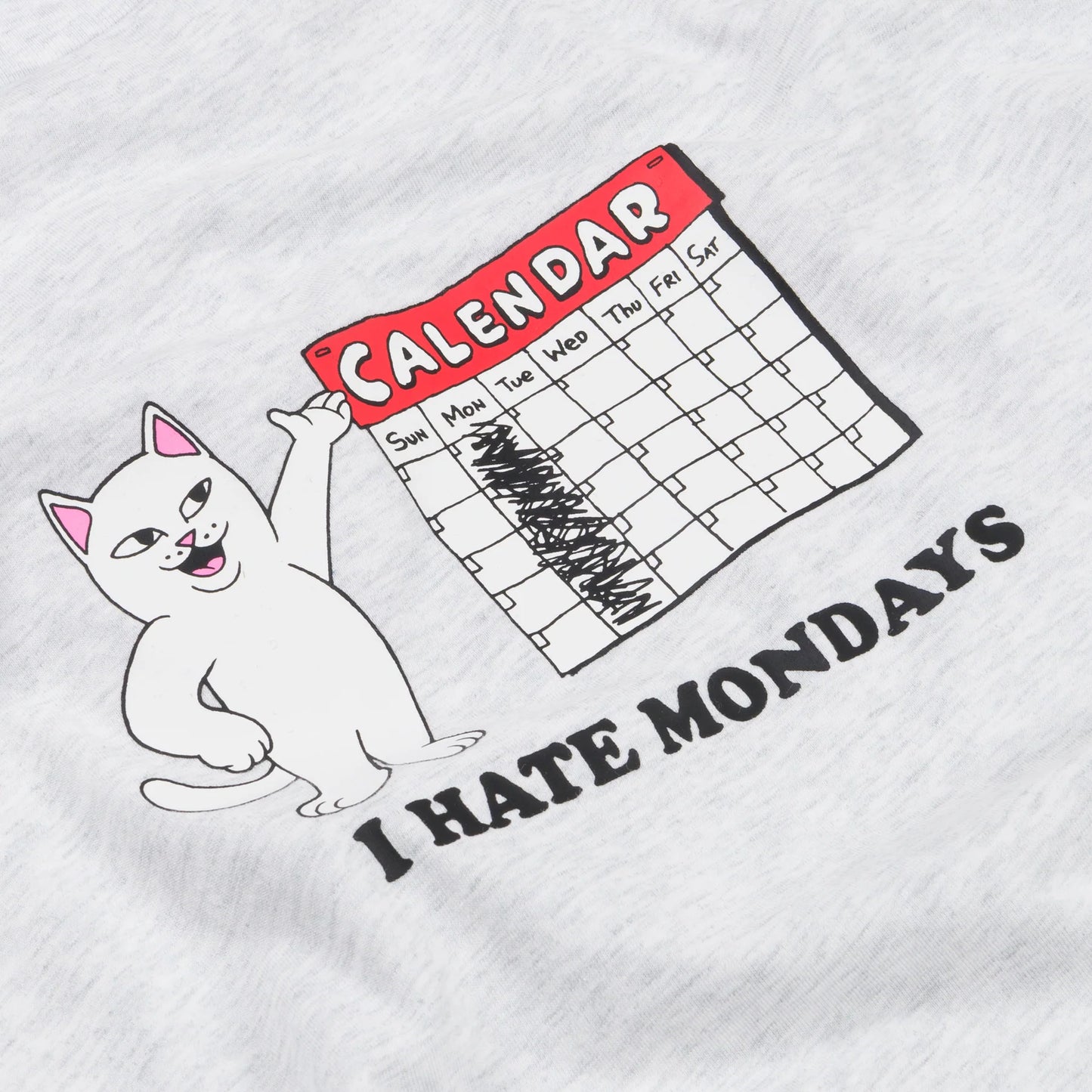 RIPNDIP | I Hate Mondays Tee Ash Heather | 100% Algodón 180 GSM | Streetwear POW Flagship