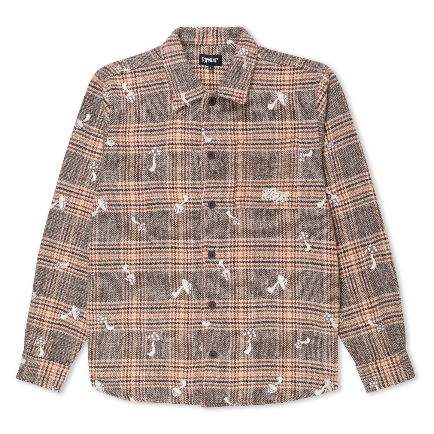 RIPNDIP | Chaqueta Euphoria Button Up (Brown Plaid) | Franela 100% Algodón + Bordado Full | Envío a toda Venezuela