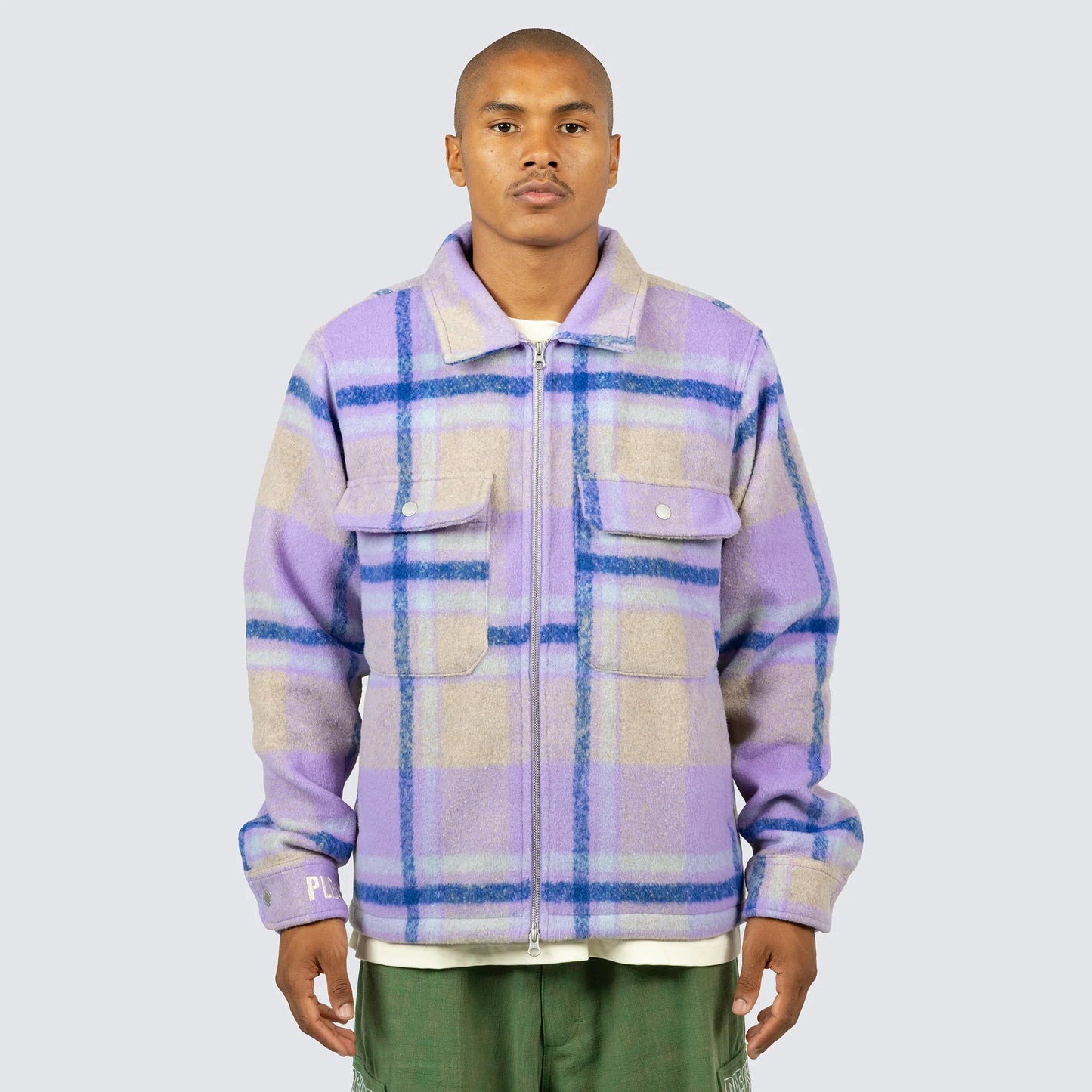 PLEASURES folklore plaid work jacket purple