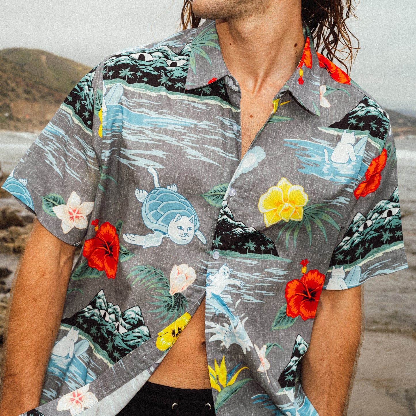 ISLANDERS BUTTON UP SHIRT (CHARCOAL)