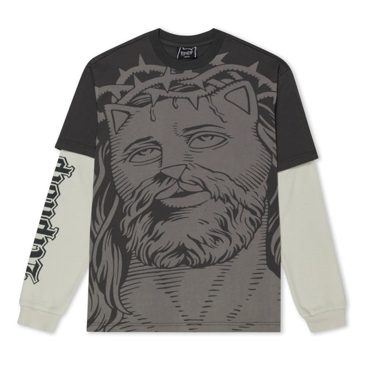 LORD SAVIOR DOUBLE LONG SLEEVE TEE (DARK CHARCOAL ) RIPNDIP