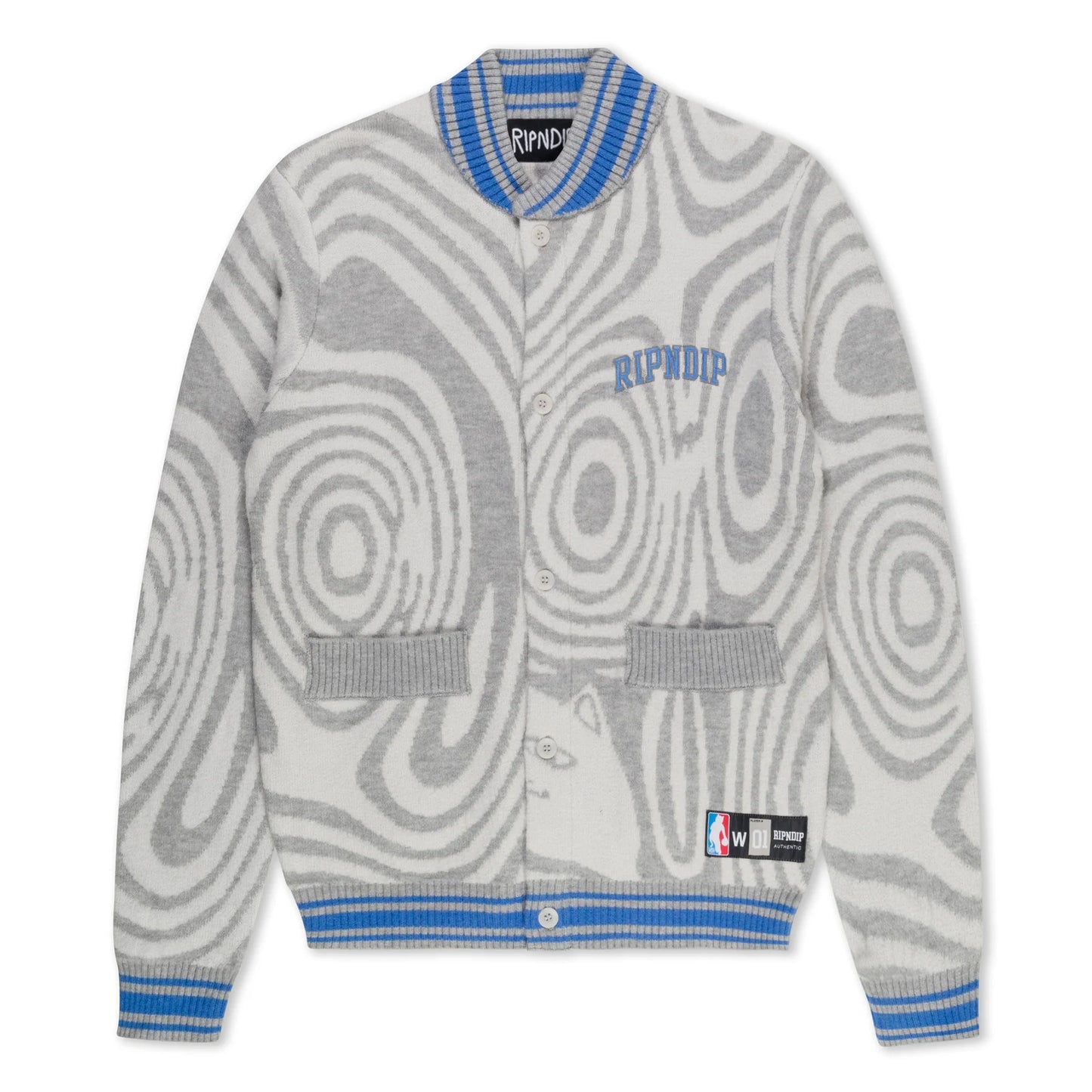 RIPNDIP - HYPNOTIC TEAM SPIRIT KNIT CARDIGAN (GREY/LIGHT BLUE)