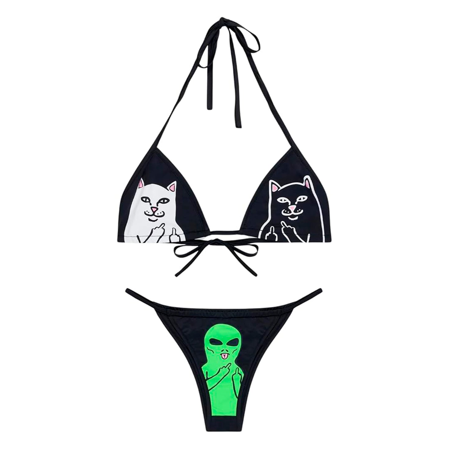 RIPNDIP Whole Gang Bikini Negro | 83% Nylon + 20% Elastano | Estampado Cartoon Subversivo